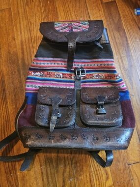 Handcrafted Multi-Color Ethnic Canvas & Leather Men's Backpack